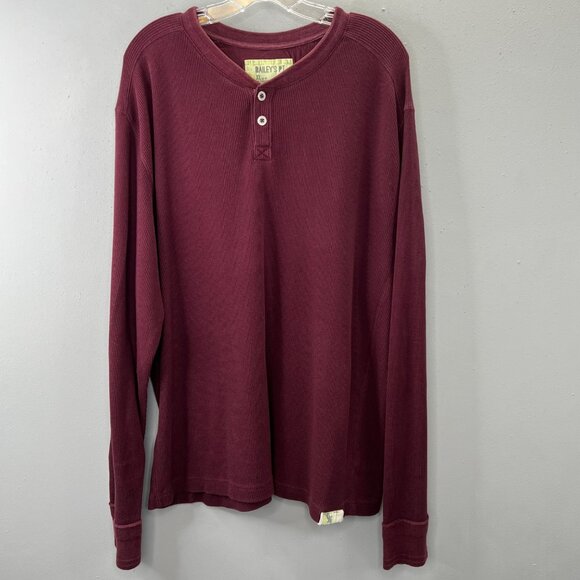 Thermal Henley Shirt XL Men Burgundy Wine Waffle Weave Long Sleeve Pullover Y2K - Picture 1 of 5
